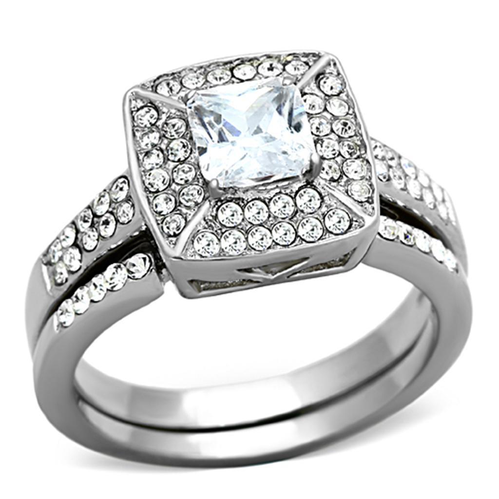 Womens Rings High polished (no plating) 316L Stainless Steel Ring with AAA Grade CZ in Clear TK1088 - Jewelry Store by Erik Rayo