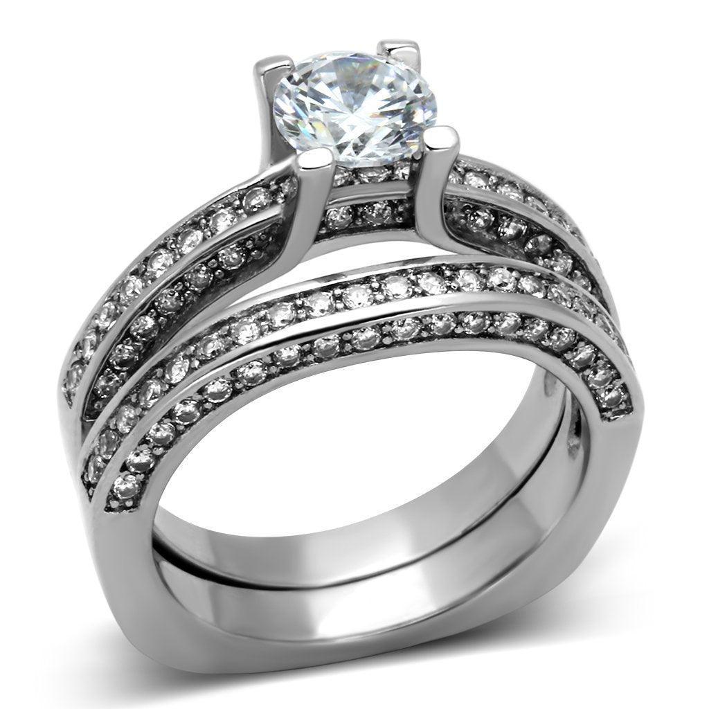 Womens Rings High polished (no plating) 316L Stainless Steel Ring with AAA Grade CZ in Clear TK1175 - Jewelry Store by Erik Rayo