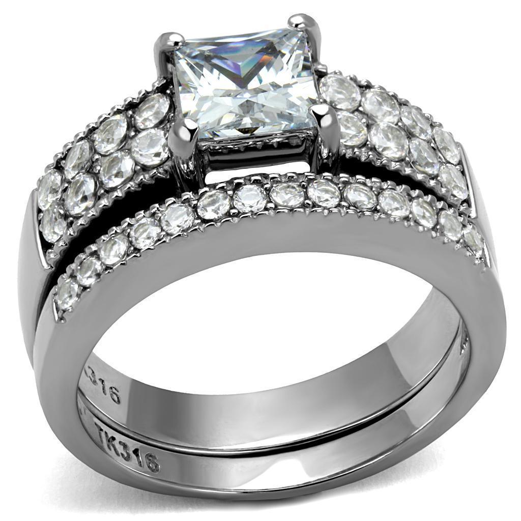 Womens Rings High polished (no plating) 316L Stainless Steel Ring with AAA Grade CZ in Clear TK2915 - Jewelry Store by Erik Rayo