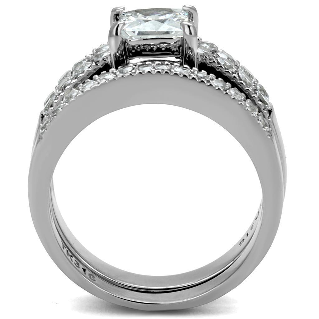 Womens Rings High polished (no plating) 316L Stainless Steel Ring with AAA Grade CZ in Clear TK2915 - Jewelry Store by Erik Rayo