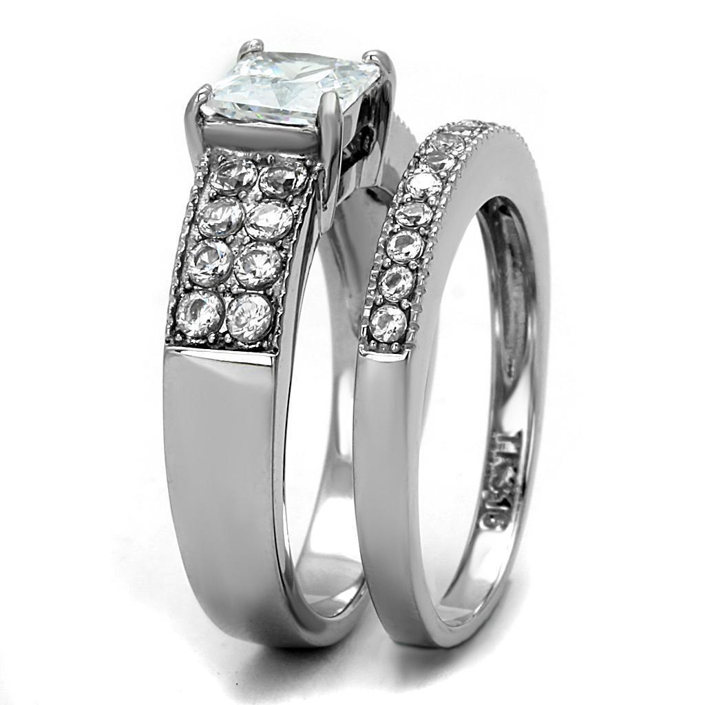 Womens Rings High polished (no plating) 316L Stainless Steel Ring with AAA Grade CZ in Clear TK2915 - Jewelry Store by Erik Rayo