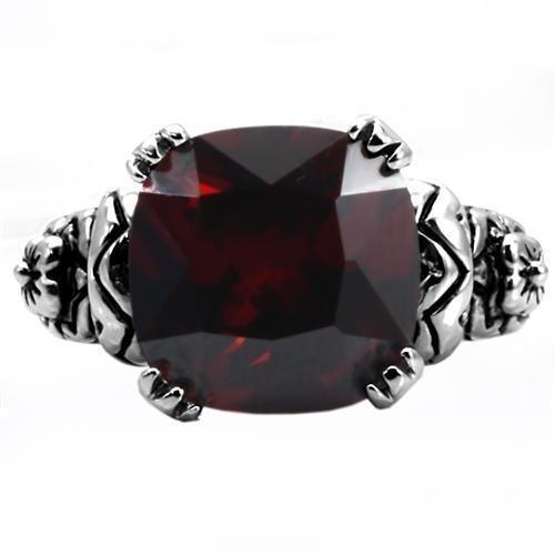 Womens Rings High polished (no plating) 316L Stainless Steel Ring with AAA Grade CZ in Garnet TK018 - Jewelry Store by Erik Rayo