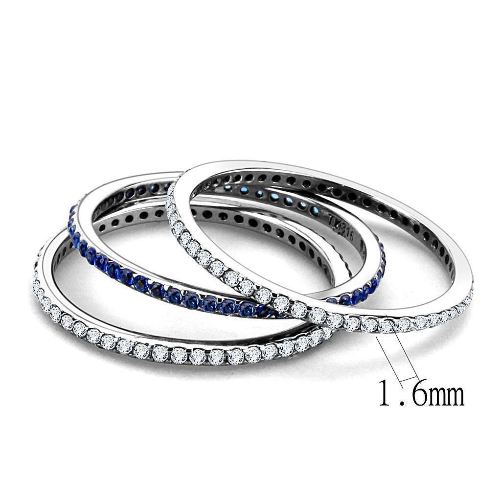 Womens Rings High polished (no plating) 316L Stainless Steel Ring with AAA Grade CZ in London Blue DA066 - Jewelry Store by Erik Rayo