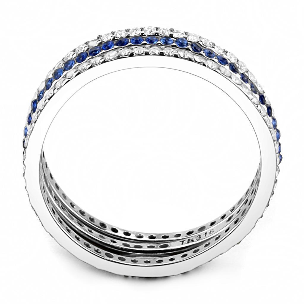 Womens Rings High polished (no plating) 316L Stainless Steel Ring with AAA Grade CZ in London Blue DA066 - Jewelry Store by Erik Rayo