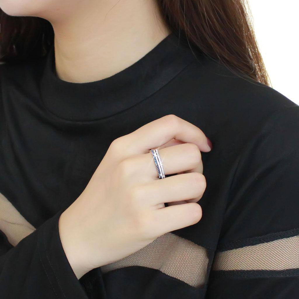 Womens Rings High polished (no plating) 316L Stainless Steel Ring with AAA Grade CZ in London Blue DA066 - Jewelry Store by Erik Rayo