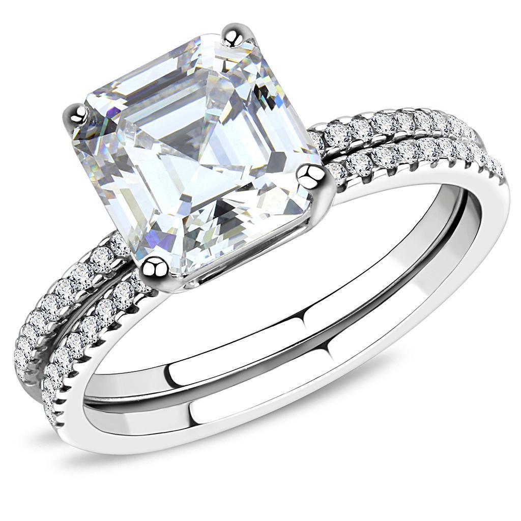 Womens Rings High polished (no plating) 316L Stainless Steel Ring with Cubic in Clear DA065 - Jewelry Store by Erik Rayo