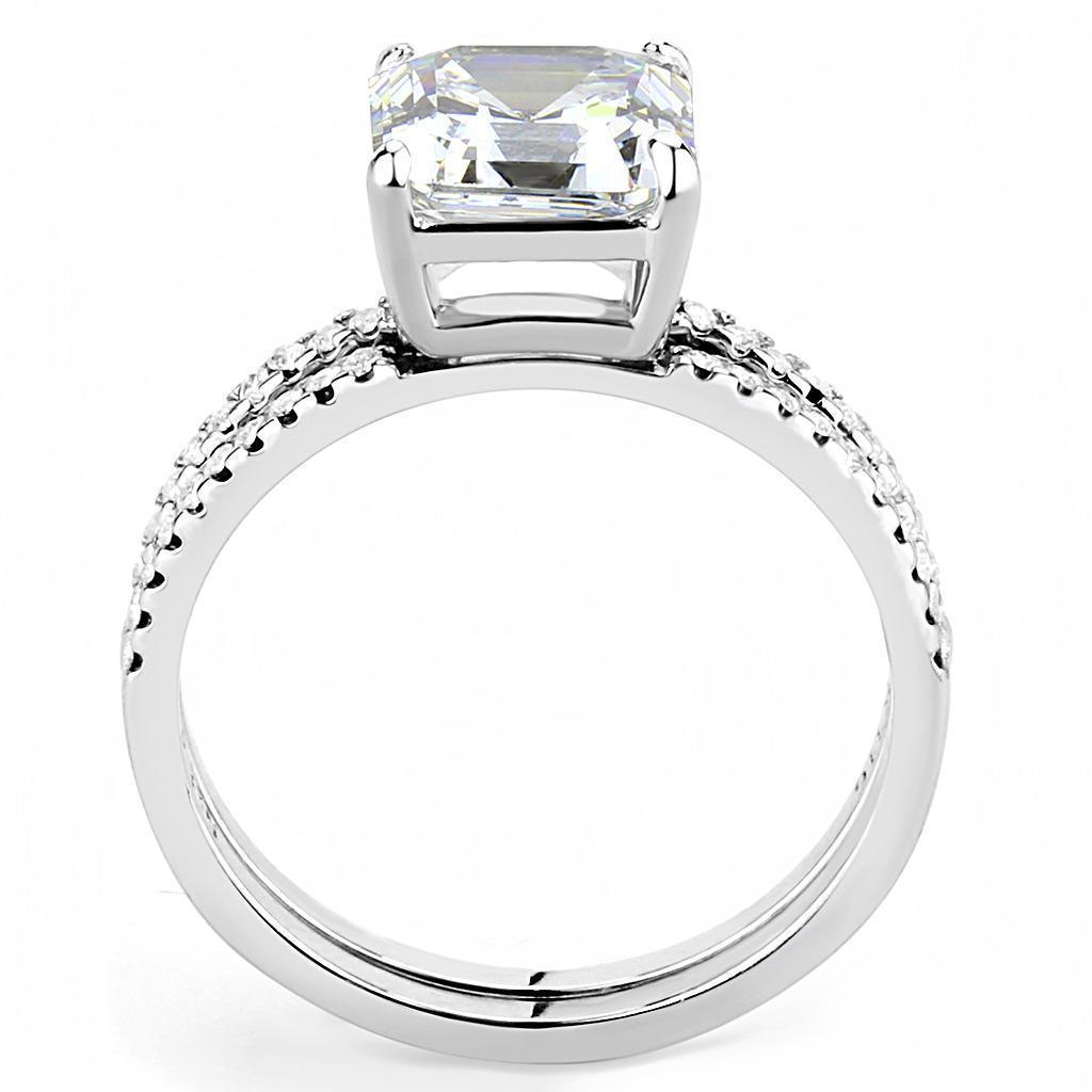 Womens Rings High polished (no plating) 316L Stainless Steel Ring with Cubic in Clear DA065 - Jewelry Store by Erik Rayo