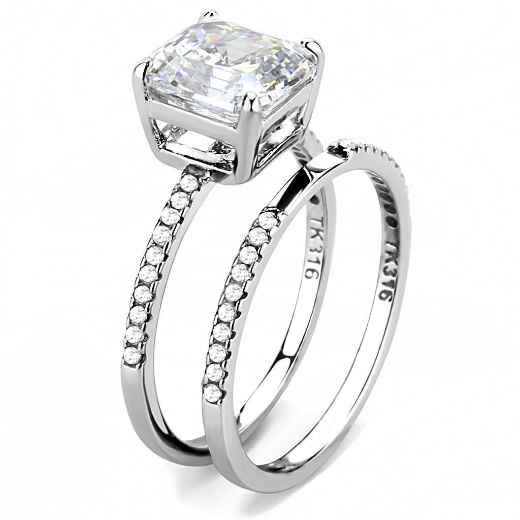 Womens Rings High polished (no plating) 316L Stainless Steel Ring with Cubic in Clear DA065 - Jewelry Store by Erik Rayo