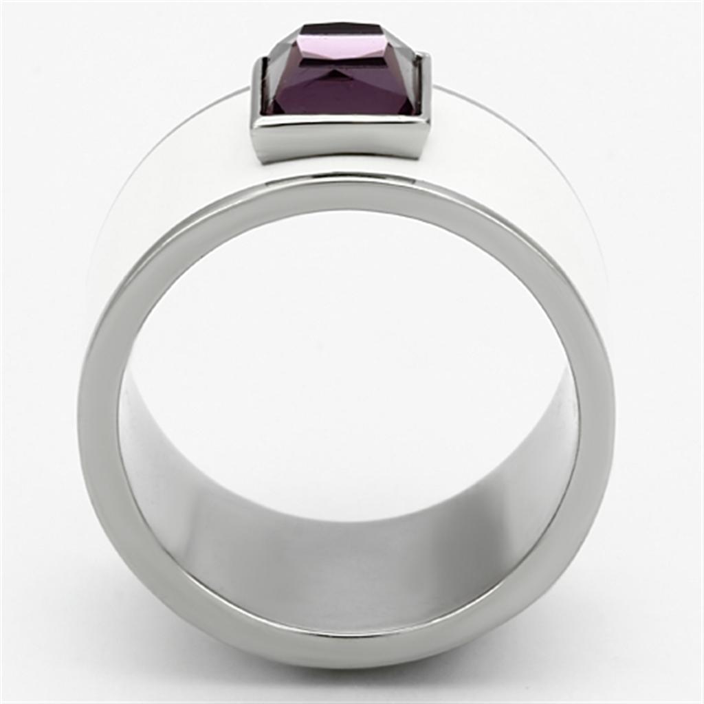 Womens Rings High polished (no plating) 316L Stainless Steel Ring with Glass in Amethyst TK1142 - Jewelry Store by Erik Rayo