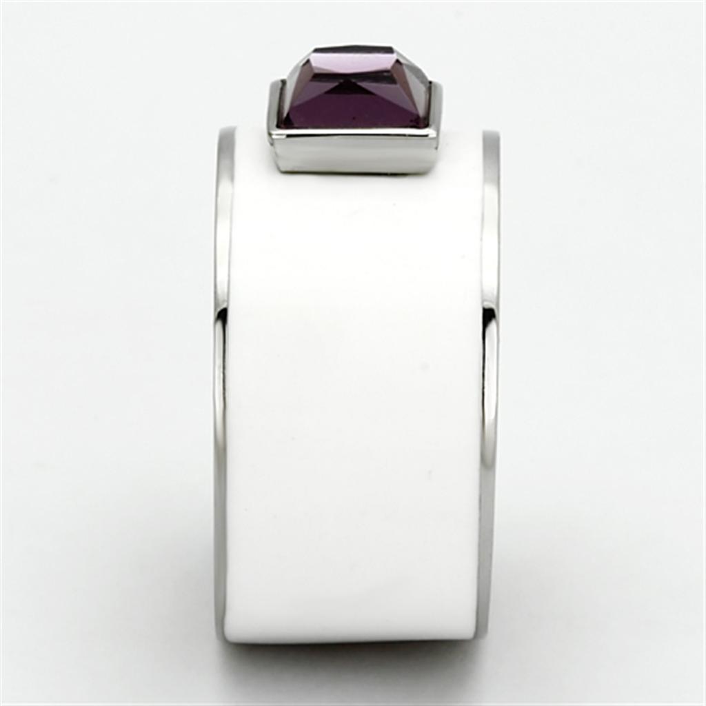 Womens Rings High polished (no plating) 316L Stainless Steel Ring with Glass in Amethyst TK1142 - Jewelry Store by Erik Rayo
