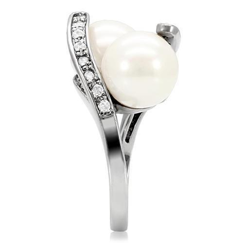 Womens Rings High polished (no plating) 316L Stainless Steel Ring with Pearl in White TK113 - Jewelry Store by Erik Rayo