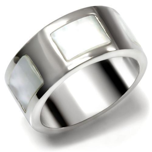 Womens Rings High polished (no plating) 316L Stainless Steel Ring with Precious Stone Conch in White TK043 - Jewelry Store by Erik Rayo