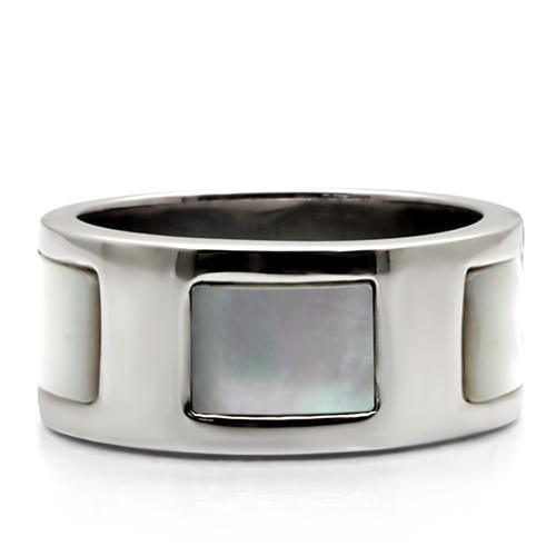 Womens Rings High polished (no plating) 316L Stainless Steel Ring with Precious Stone Conch in White TK043 - Jewelry Store by Erik Rayo