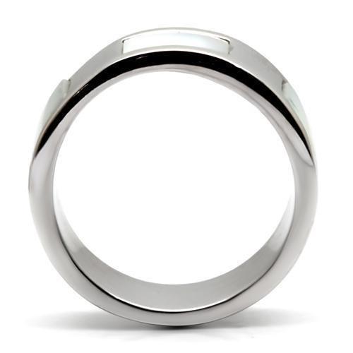 Womens Rings High polished (no plating) 316L Stainless Steel Ring with Precious Stone Conch in White TK043 - Jewelry Store by Erik Rayo