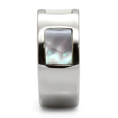 Womens Rings High polished (no plating) 316L Stainless Steel Ring with Precious Stone Conch in White TK043 - Jewelry Store by Erik Rayo