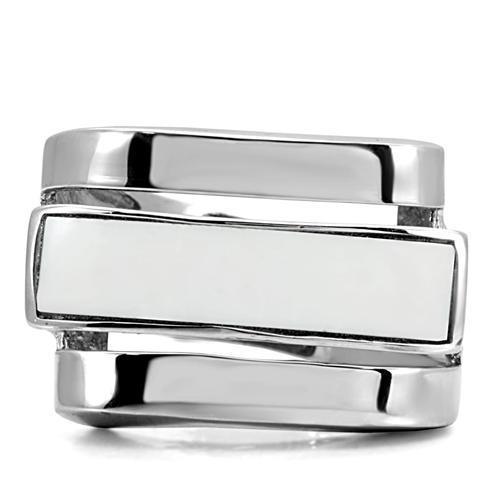 Womens Rings High polished (no plating) 316L Stainless Steel Ring with Semi-Precious Agate in White TK108 - Jewelry Store by Erik Rayo