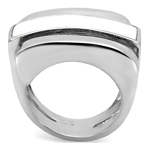 Womens Rings High polished (no plating) 316L Stainless Steel Ring with Semi-Precious Agate in White TK108 - Jewelry Store by Erik Rayo