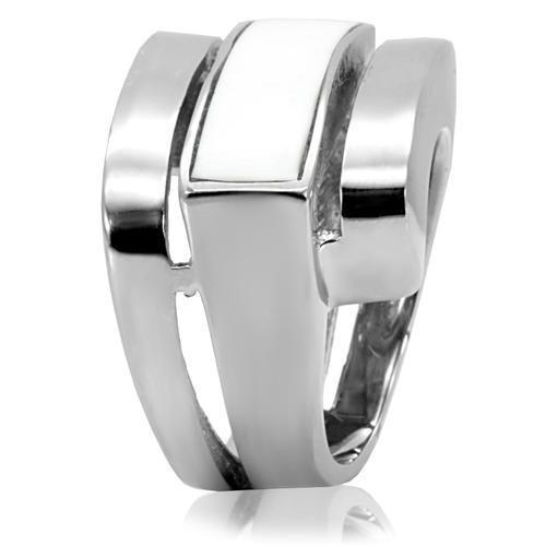 Womens Rings High polished (no plating) 316L Stainless Steel Ring with Semi-Precious Agate in White TK108 - Jewelry Store by Erik Rayo