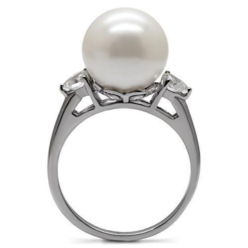 Womens Rings High polished (no plating) 316L Stainless Steel Ring with Synthetic Pearl in Aurora Borealis (Rainbow Effect) TK090 - Jewelry Store by Erik Rayo