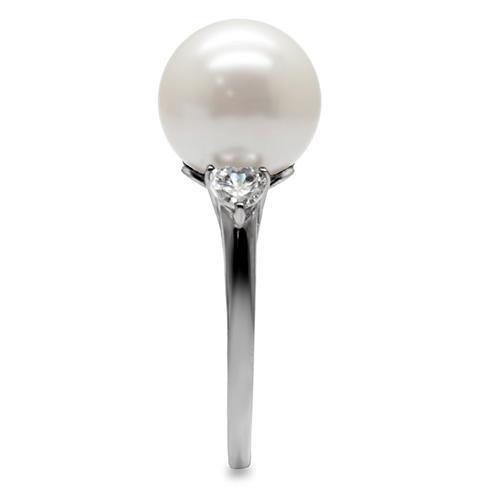 Womens Rings High polished (no plating) 316L Stainless Steel Ring with Synthetic Pearl in Aurora Borealis (Rainbow Effect) TK090 - Jewelry Store by Erik Rayo