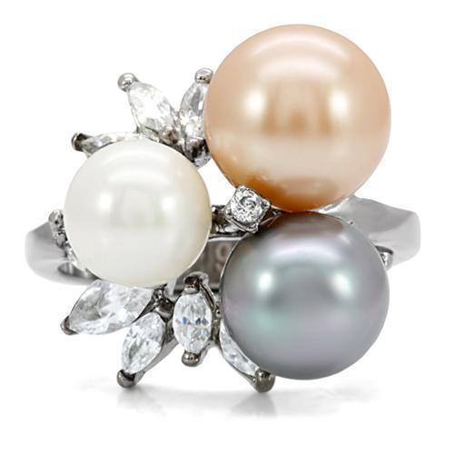 Womens Rings High polished (no plating) 316L Stainless Steel Ring with Synthetic Pearl in Multi Color TK114 - Jewelry Store by Erik Rayo