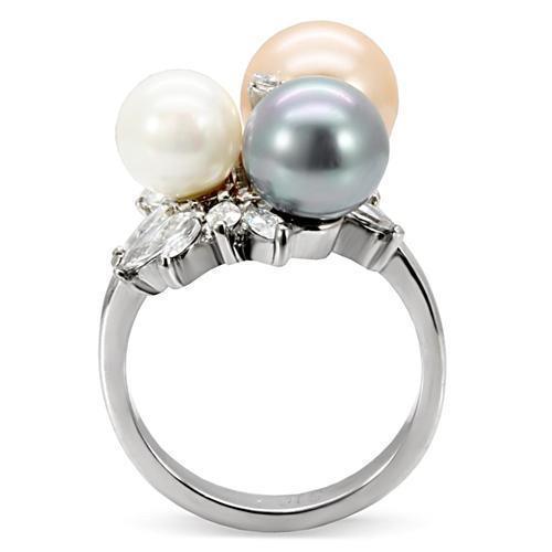 Womens Rings High polished (no plating) 316L Stainless Steel Ring with Synthetic Pearl in Multi Color TK114 - Jewelry Store by Erik Rayo