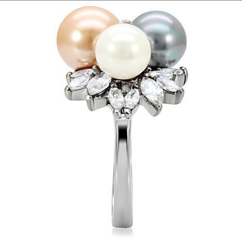 Womens Rings High polished (no plating) 316L Stainless Steel Ring with Synthetic Pearl in Multi Color TK114 - Jewelry Store by Erik Rayo