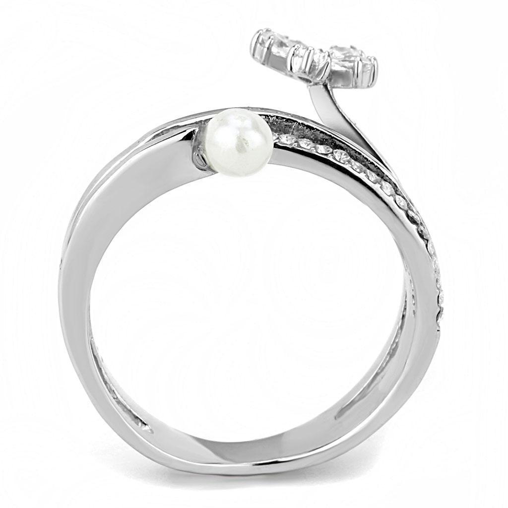 Womens Rings High polished (no plating) 316L Stainless Steel Ring with Synthetic Pearl in White DA059 - Jewelry Store by Erik Rayo