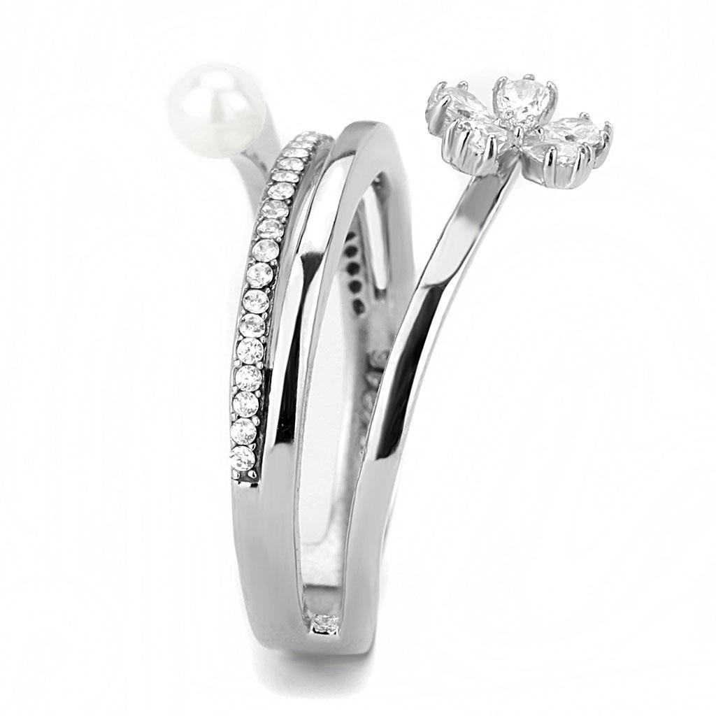 Womens Rings High polished (no plating) 316L Stainless Steel Ring with Synthetic Pearl in White DA059 - Jewelry Store by Erik Rayo