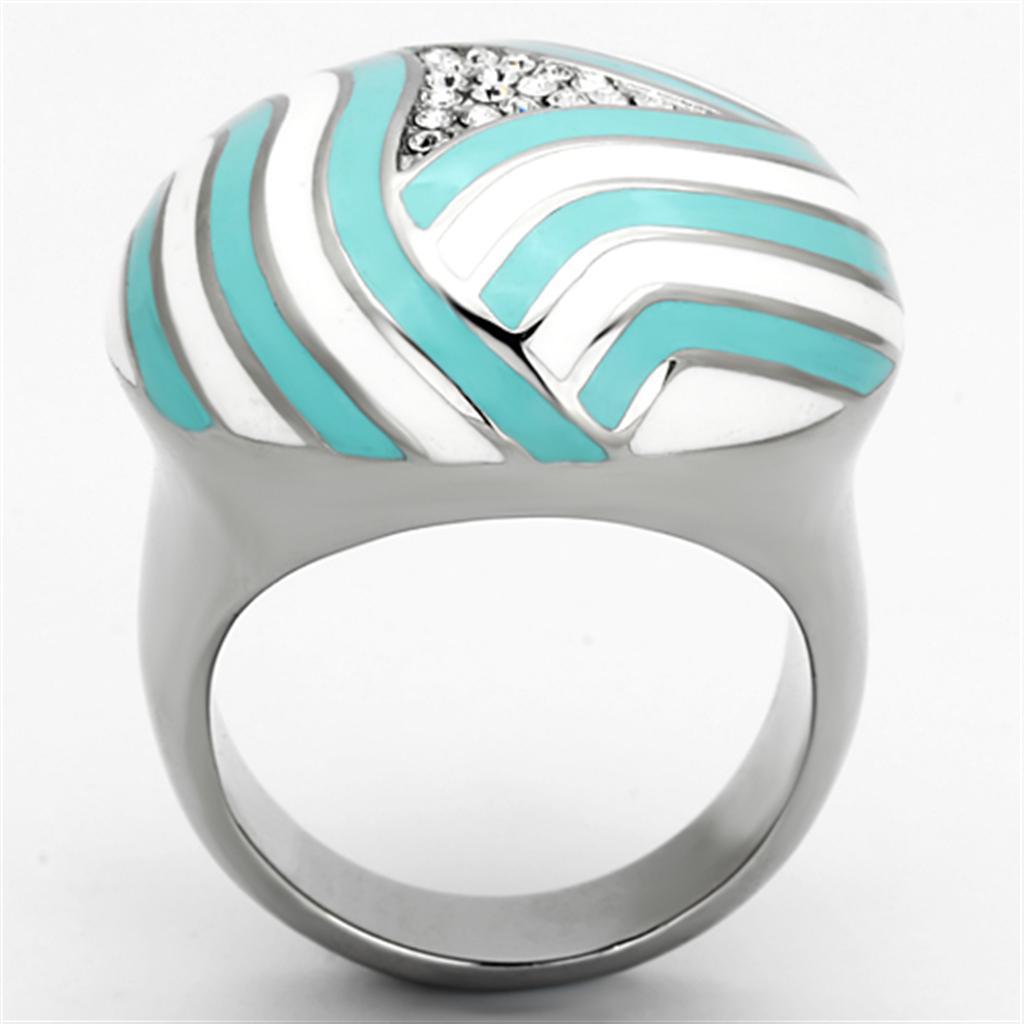 Womens Rings High polished (no plating) 316L Stainless Steel Ring with Top Grade Crystal in Clear TK1138 - Jewelry Store by Erik Rayo