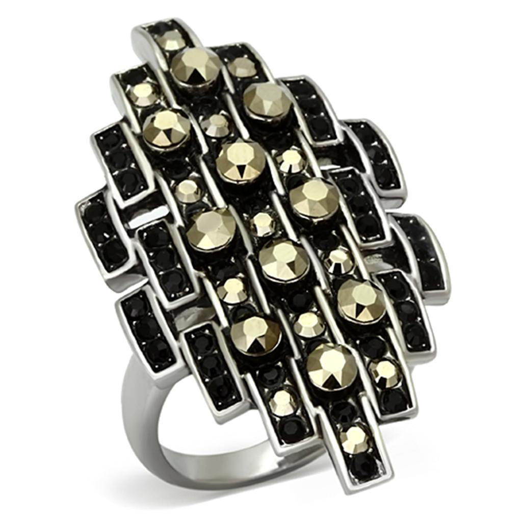 Womens Rings High polished (no plating) 316L Stainless Steel Ring with Top Grade Crystal in Jet TK1136 - Jewelry Store by Erik Rayo