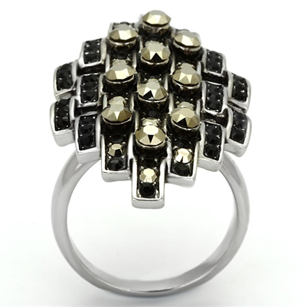 Womens Rings High polished (no plating) 316L Stainless Steel Ring with Top Grade Crystal in Jet TK1136 - Jewelry Store by Erik Rayo