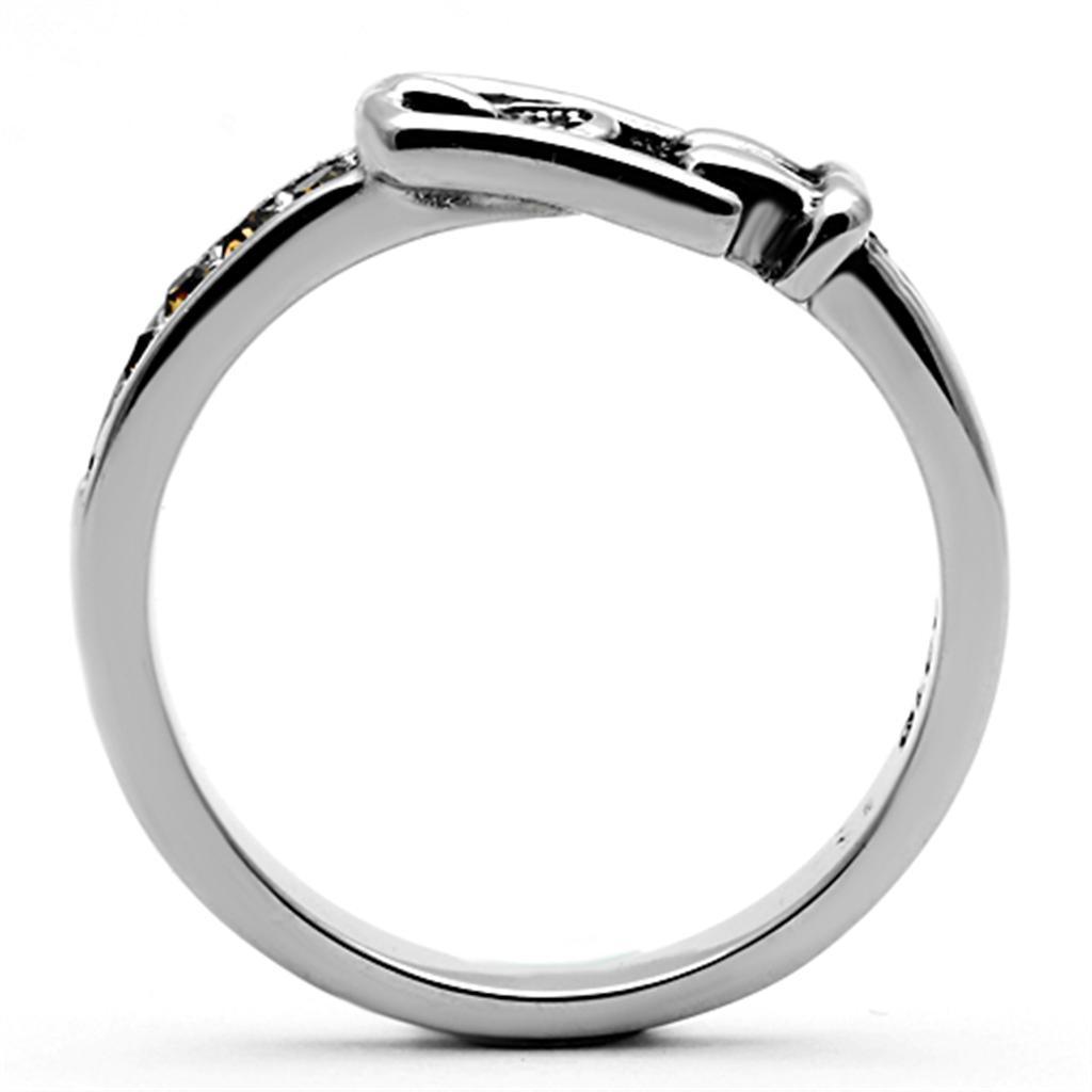 Womens Rings High polished (no plating) 316L Stainless Steel Ring with Top Grade Crystal in Smoked Quartz TK1079 - Jewelry Store by Erik Rayo
