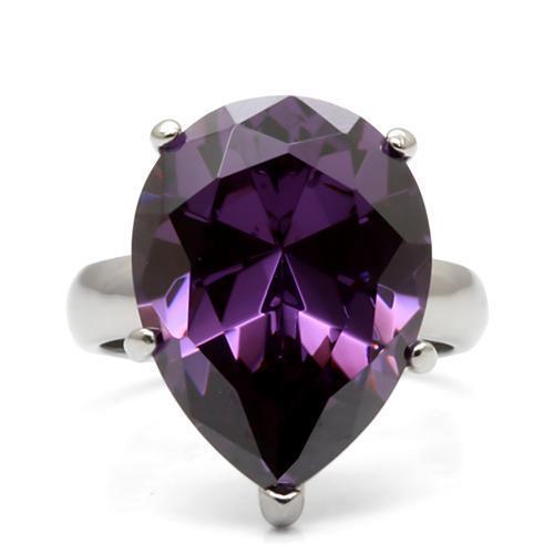 Rings for Womens High polished (no plating) Stainless Steel Ring with AAA Grade CZ in Amethyst TK045 - Jewelry Store by Erik Rayo