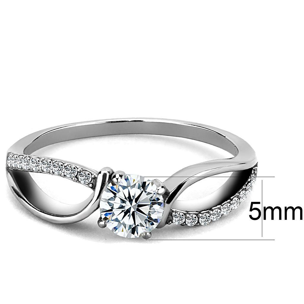 Rings for Womens High polished (no plating) Stainless Steel Ring with AAA Grade CZ in Clear DA004 - Jewelry Store by Erik Rayo