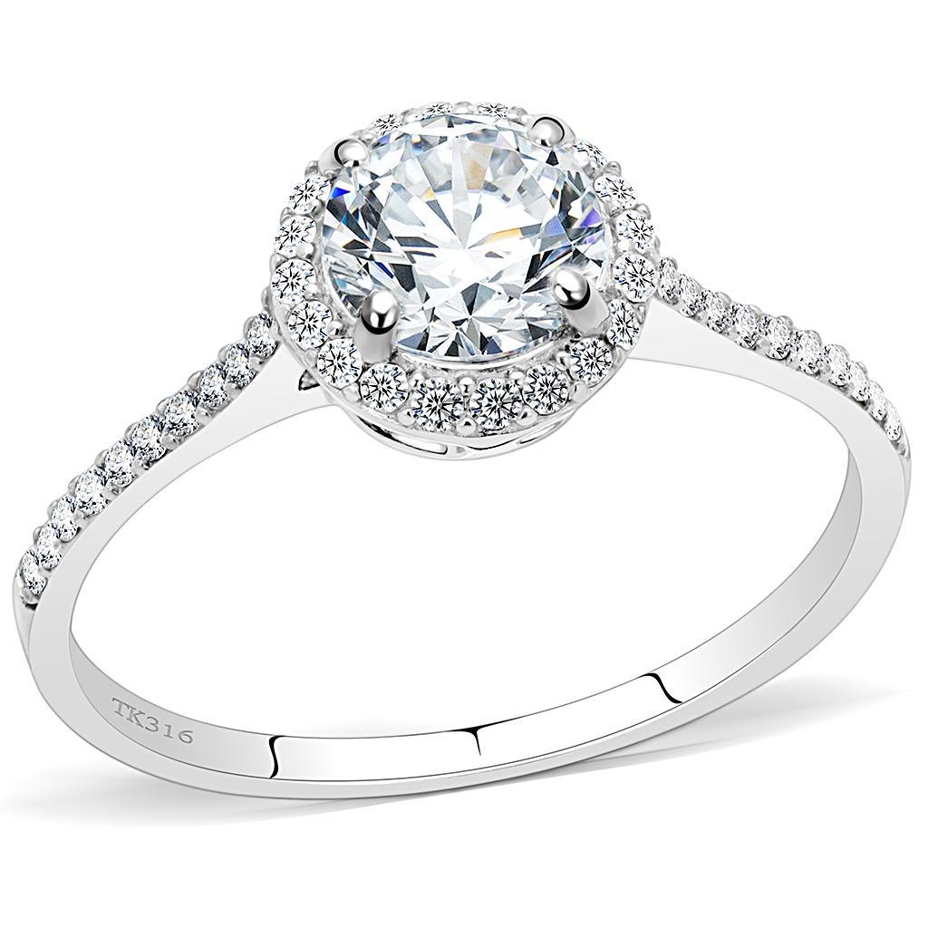 Womens Rings High polished (no plating) Stainless Steel Ring with AAA Grade CZ in Clear DA022 - Jewelry Store by Erik Rayo