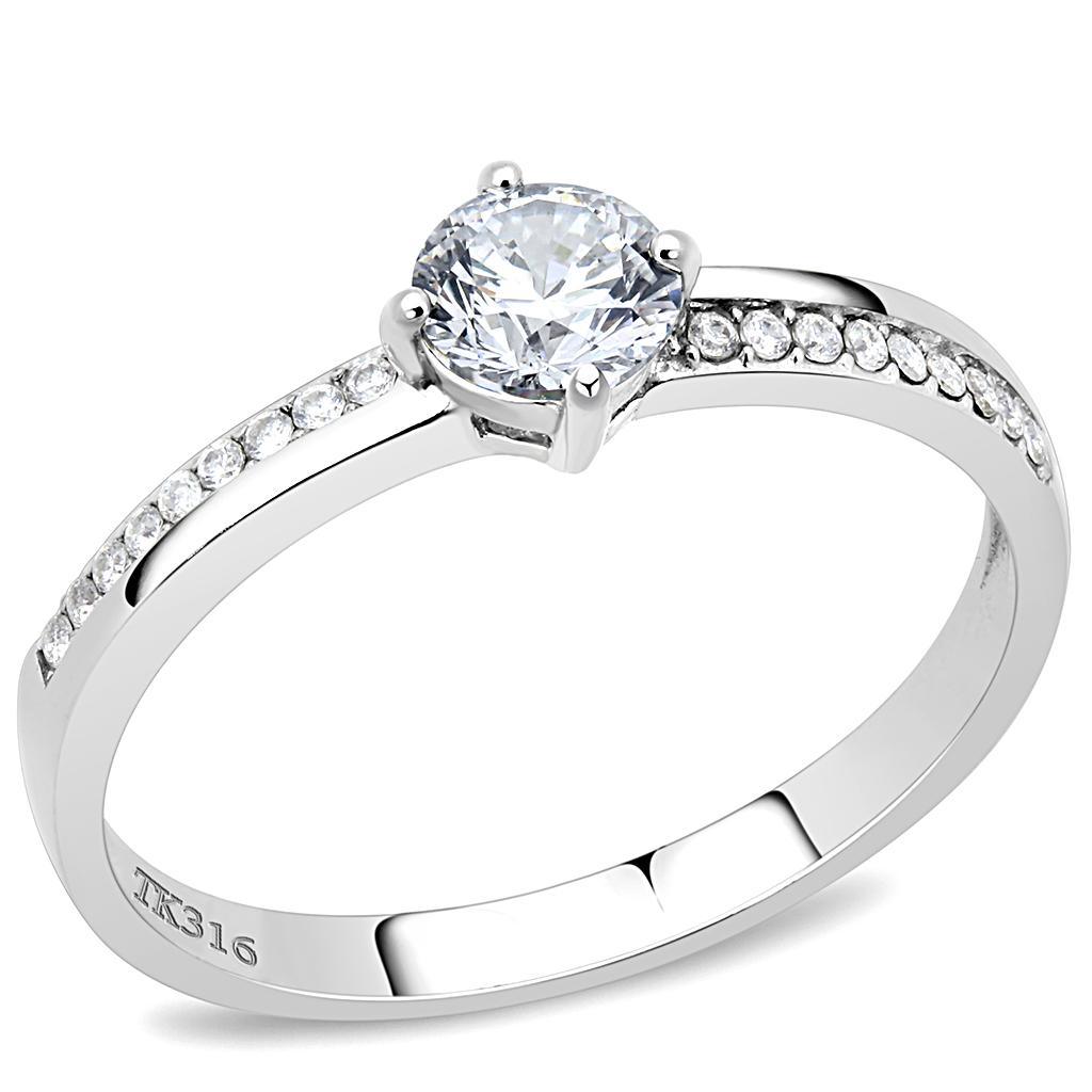 Womens Rings High polished (no plating) Stainless Steel Ring with AAA Grade CZ in Clear DA025 - Jewelry Store by Erik Rayo