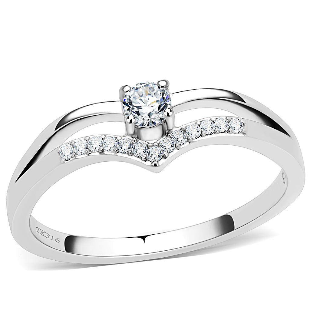 Womens Rings High polished (no plating) Stainless Steel Ring with AAA Grade CZ in Clear DA030 - Jewelry Store by Erik Rayo