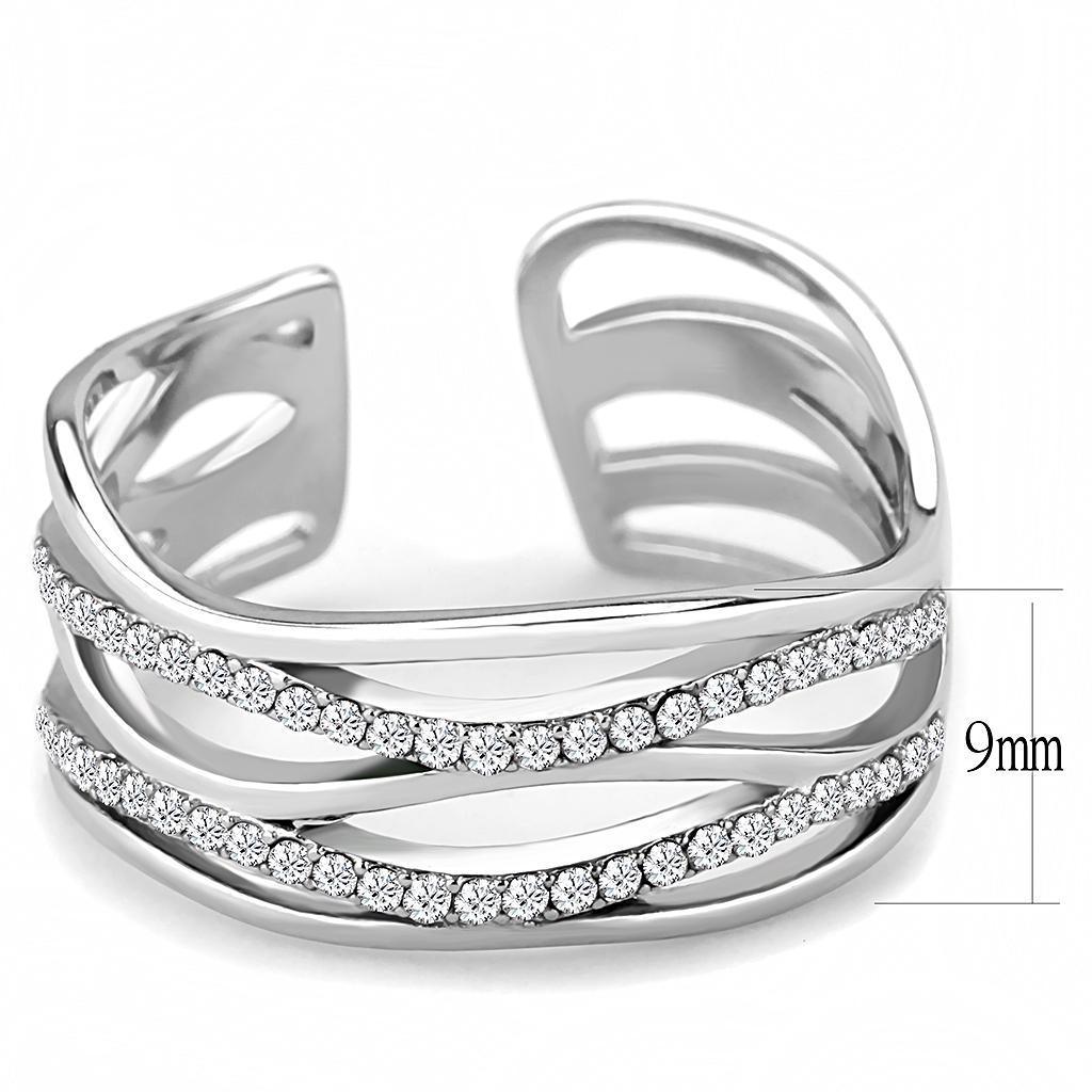 Rings for Womens High polished (no plating) Stainless Steel Ring with AAA Grade CZ in Clear DA047 - Jewelry Store by Erik Rayo