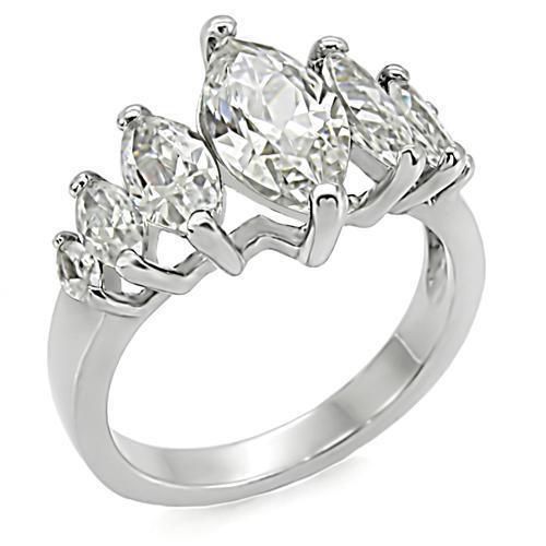 Womens Rings High polished (no plating) Stainless Steel Ring with AAA Grade CZ in Clear TK006 - Jewelry Store by Erik Rayo