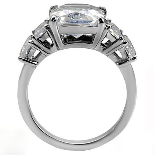 Rings for Womens High polished (no plating) Stainless Steel Ring with AAA Grade CZ in Clear TK007 - Jewelry Store by Erik Rayo