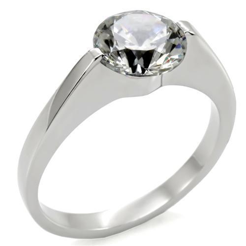 Womens Rings High polished (no plating) Stainless Steel Ring with AAA Grade CZ in Clear TK012 - Jewelry Store by Erik Rayo