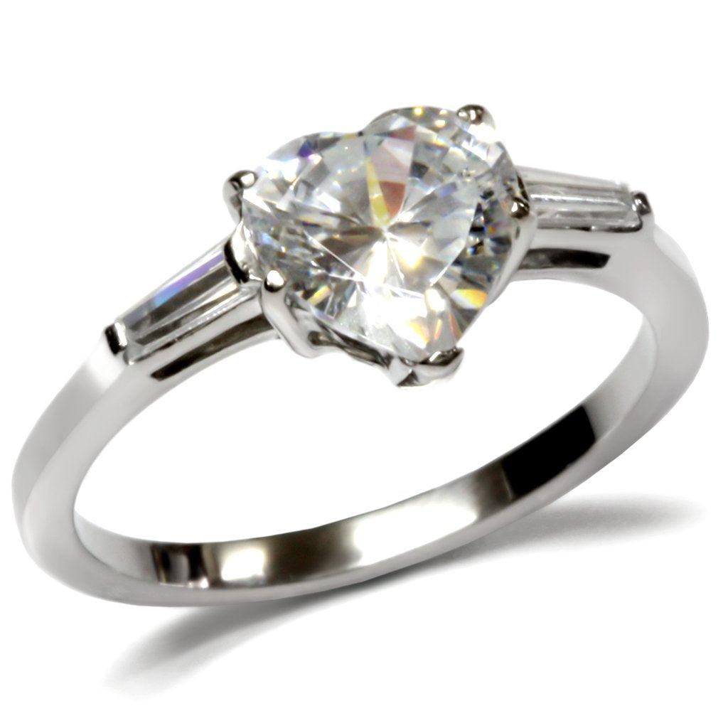 Womens Rings High polished (no plating) Stainless Steel Ring with AAA Grade CZ in Clear TK027 - Jewelry Store by Erik Rayo