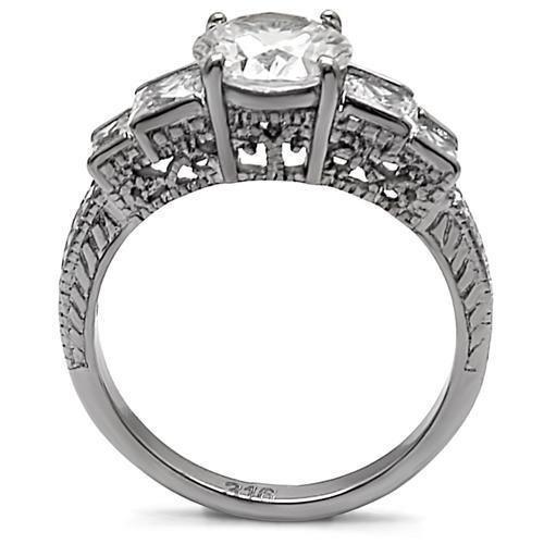 Rings for Womens High polished (no plating) Stainless Steel Ring with AAA Grade CZ in Clear TK057 - Jewelry Store by Erik Rayo