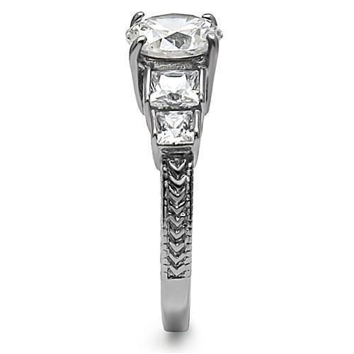 Rings for Womens High polished (no plating) Stainless Steel Ring with AAA Grade CZ in Clear TK057 - Jewelry Store by Erik Rayo