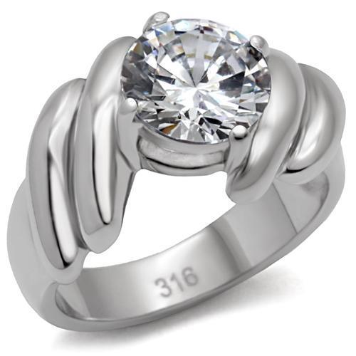 Womens Rings High polished (no plating) Stainless Steel Ring with AAA Grade CZ in Clear TK060 - Jewelry Store by Erik Rayo
