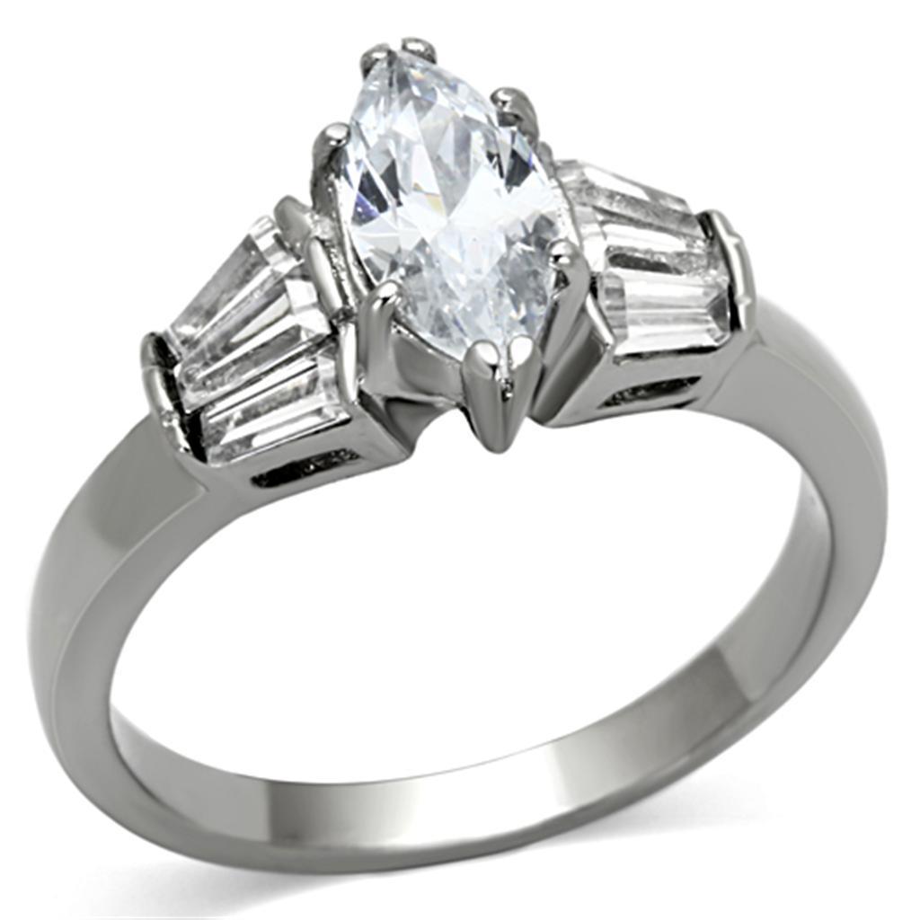 Rings for Womens High polished (no plating) Stainless Steel Ring with AAA Grade CZ in Clear TK1220 - Jewelry Store by Erik Rayo