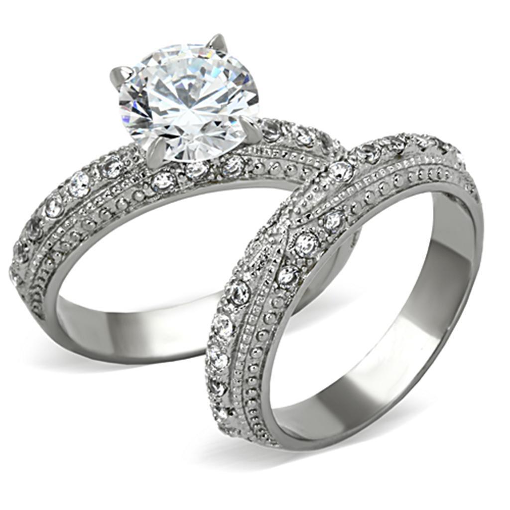 Womens Rings High polished (no plating) Stainless Steel Ring with AAA Grade CZ in Clear TK1228 - Jewelry Store by Erik Rayo