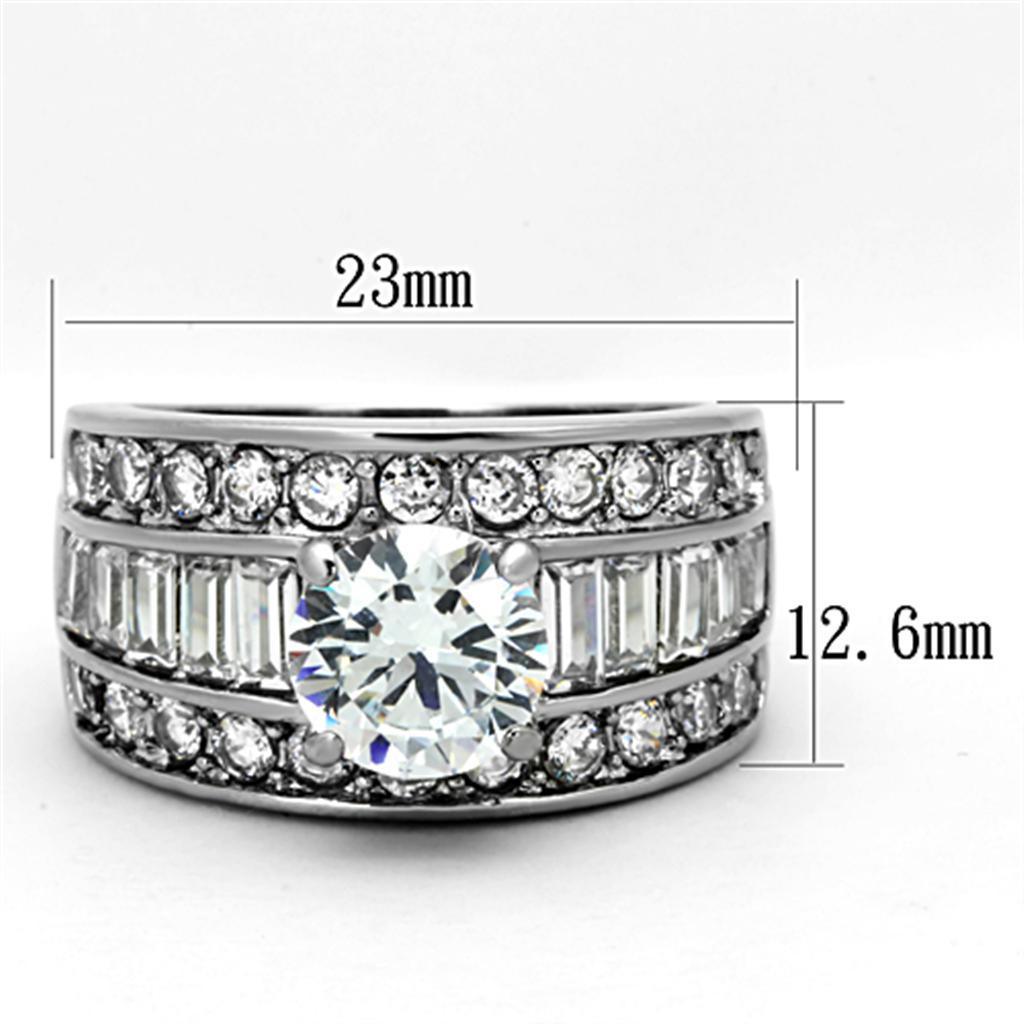 Rings for Womens High polished (no plating) Stainless Steel Ring with AAA Grade CZ in Clear TK1232 - Jewelry Store by Erik Rayo