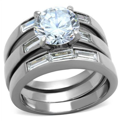 Womens Rings High polished (no plating) Stainless Steel Ring with AAA Grade CZ in Clear TK1436 - Jewelry Store by Erik Rayo
